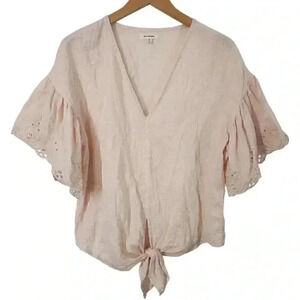 Max Studio Embroidered Wide Short Sleeve V Neck Blouse M